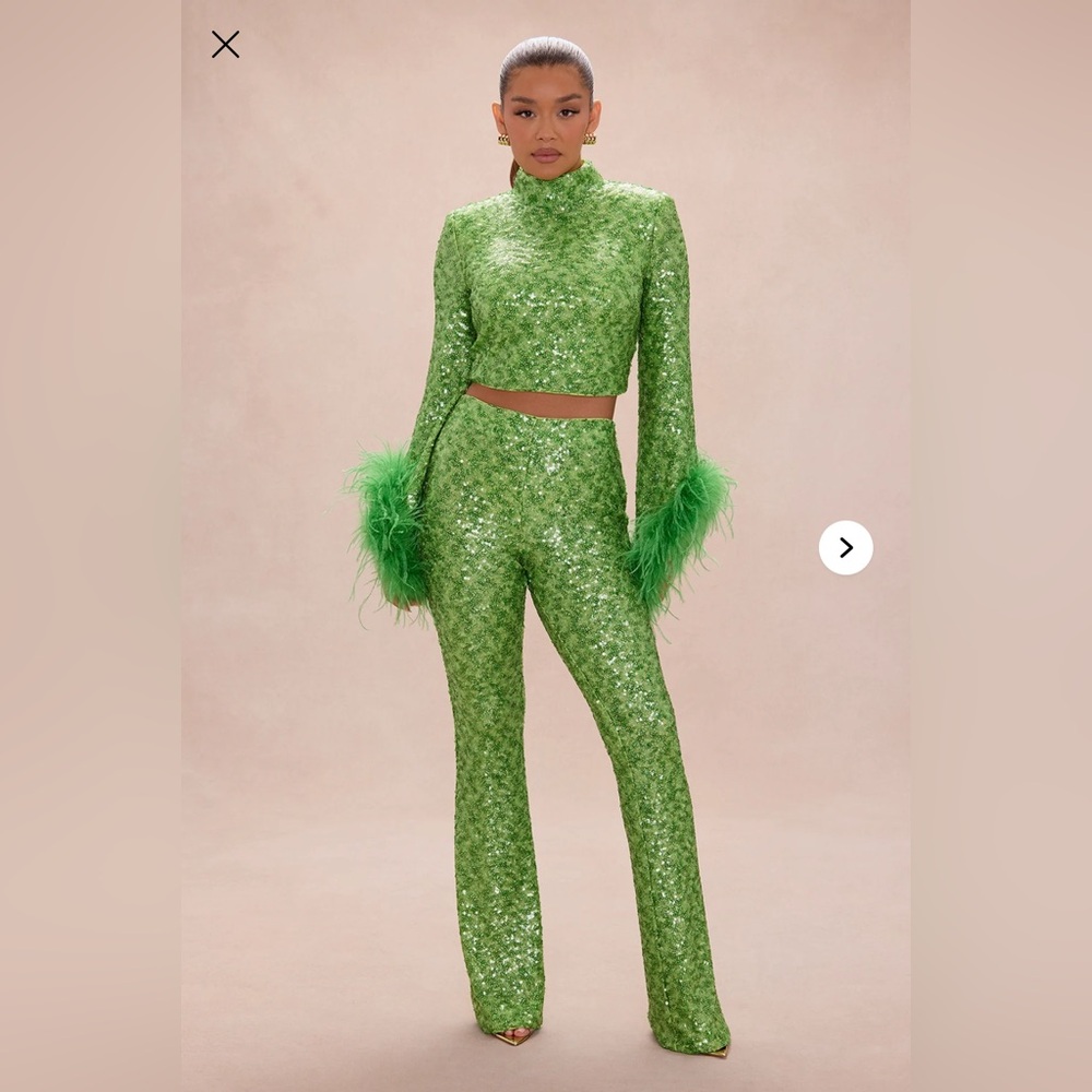 Green Sequin Women's Pants Set